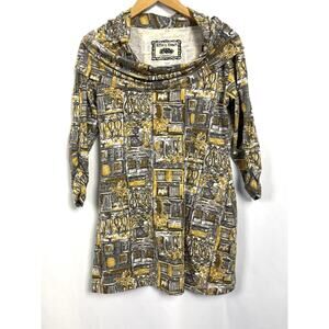 Effie's Heart Julliard Cowl Neck Pullover Tunic Top Yellow And Gray - Size M